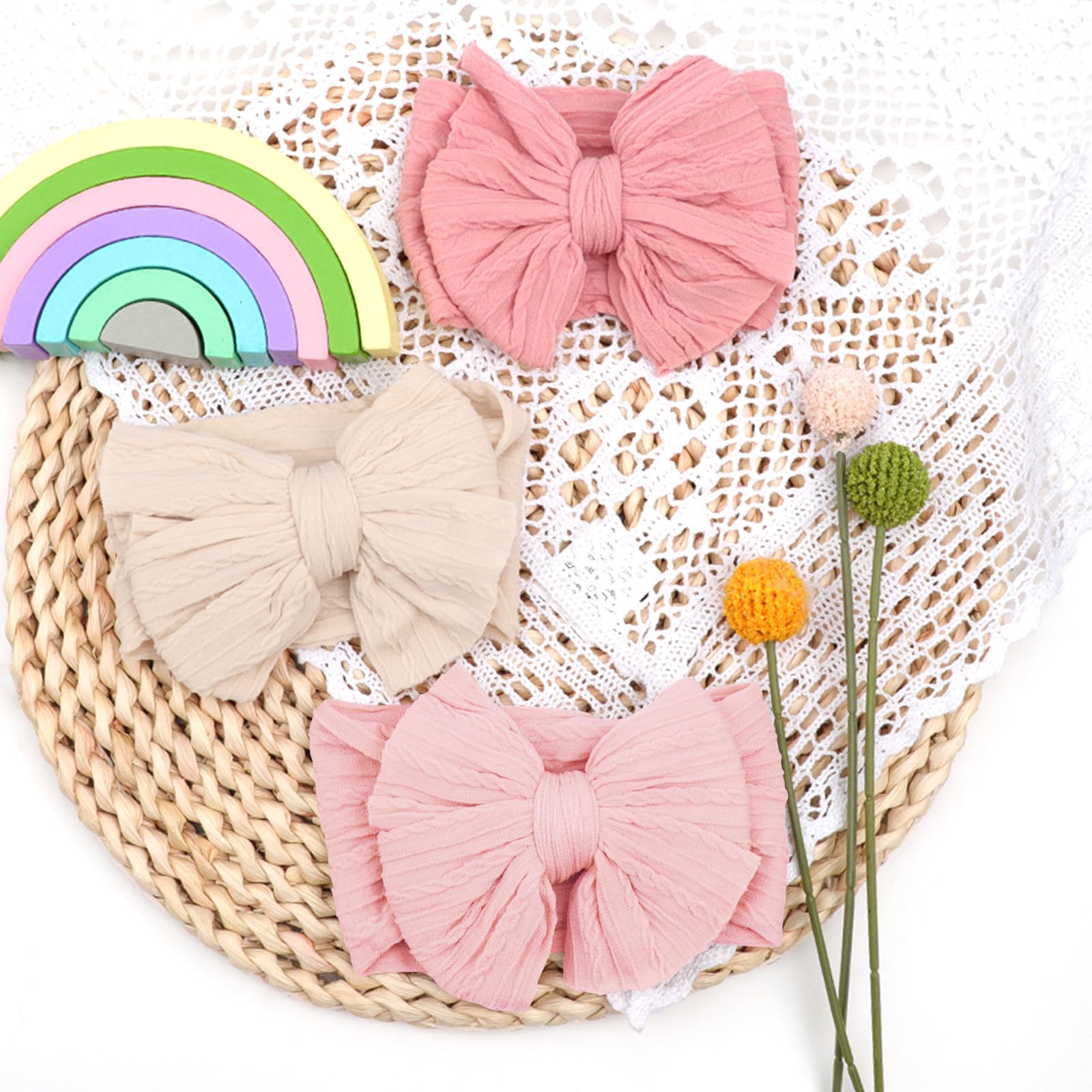 AQOKKA Baby Bows Headbands Nylon Baby Girl Headbands Soft Handmade Hairbands Toddler Hair Accessories for Girls Baby Newborn Infant Kids - Image 3