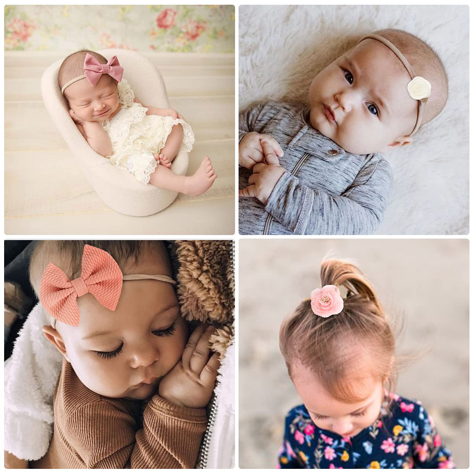 AQOKKA Baby Girl Headbands with Bows Soft Nylon Newborn Toddler Hairbands Handmade Baby Hair Accessories for Infant Girls Kids - Image 6