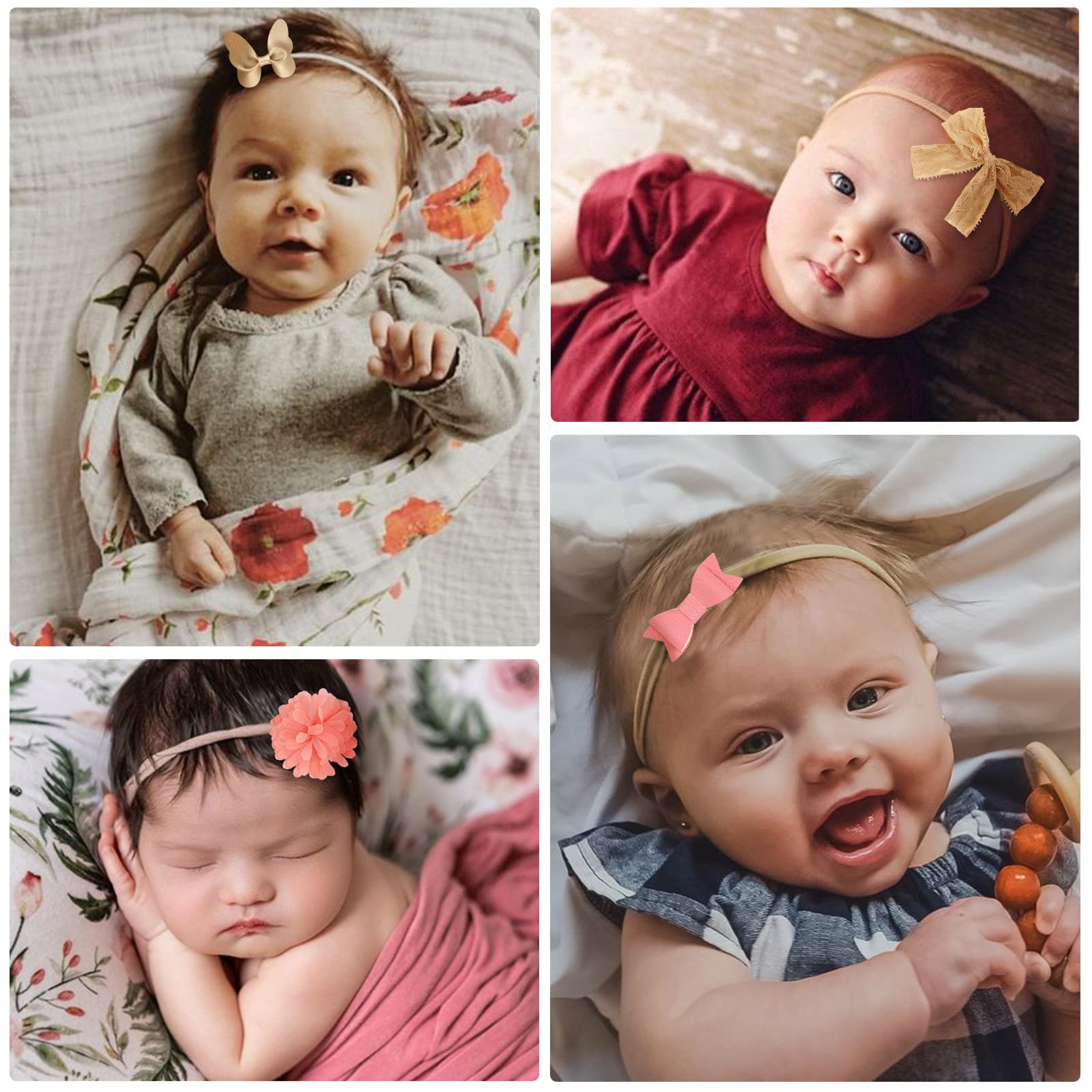 AQOKKA Baby Girl Headbands with Bows Soft Nylon Newborn Toddler Hairbands Handmade Baby Hair Accessories for Infant Girls Kids - Image 7