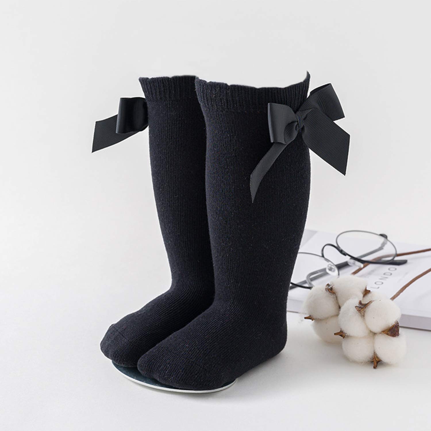 AQOKKA Baby Knee High Socks Kids Tube Long Boot Socks with Bow Cotton Knit Stocking Infant Toddler Dress Socks for Boy Girl - Image 3