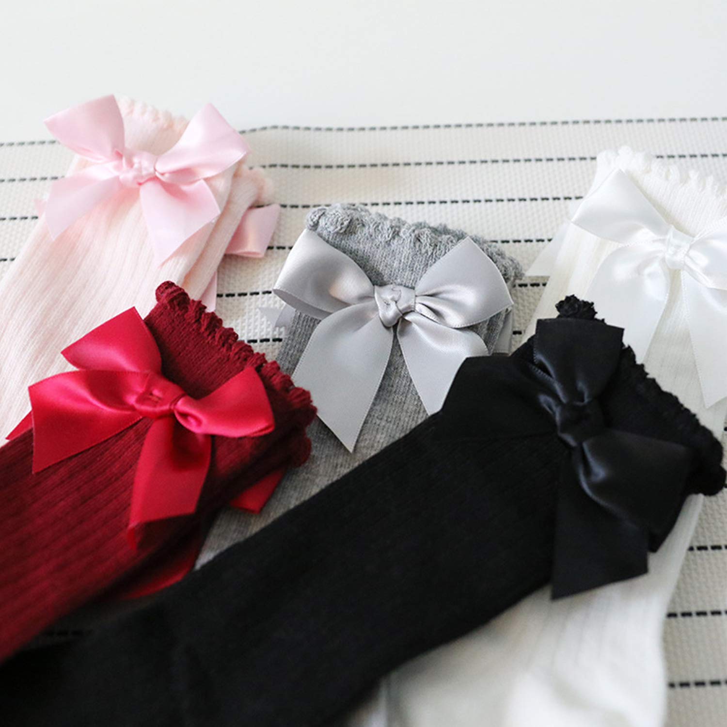 AQOKKA Baby Knee High Socks Kids Tube Long Boot Socks with Bow Cotton Knit Stocking Infant Toddler Dress Socks for Boy Girl - Image 7