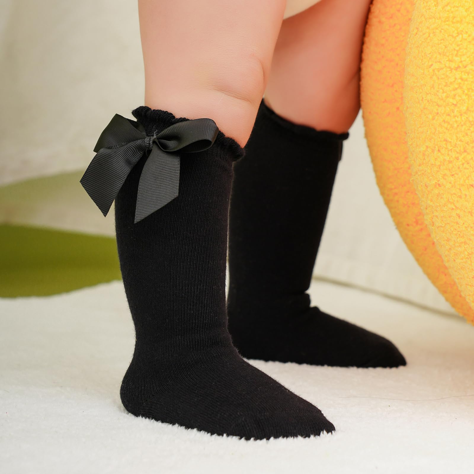 AQOKKA Baby Knee High Socks Kids Tube Long Boot Socks with Bow Cotton Knit Stocking Infant Toddler Dress Socks for Boy Girl - Image 3