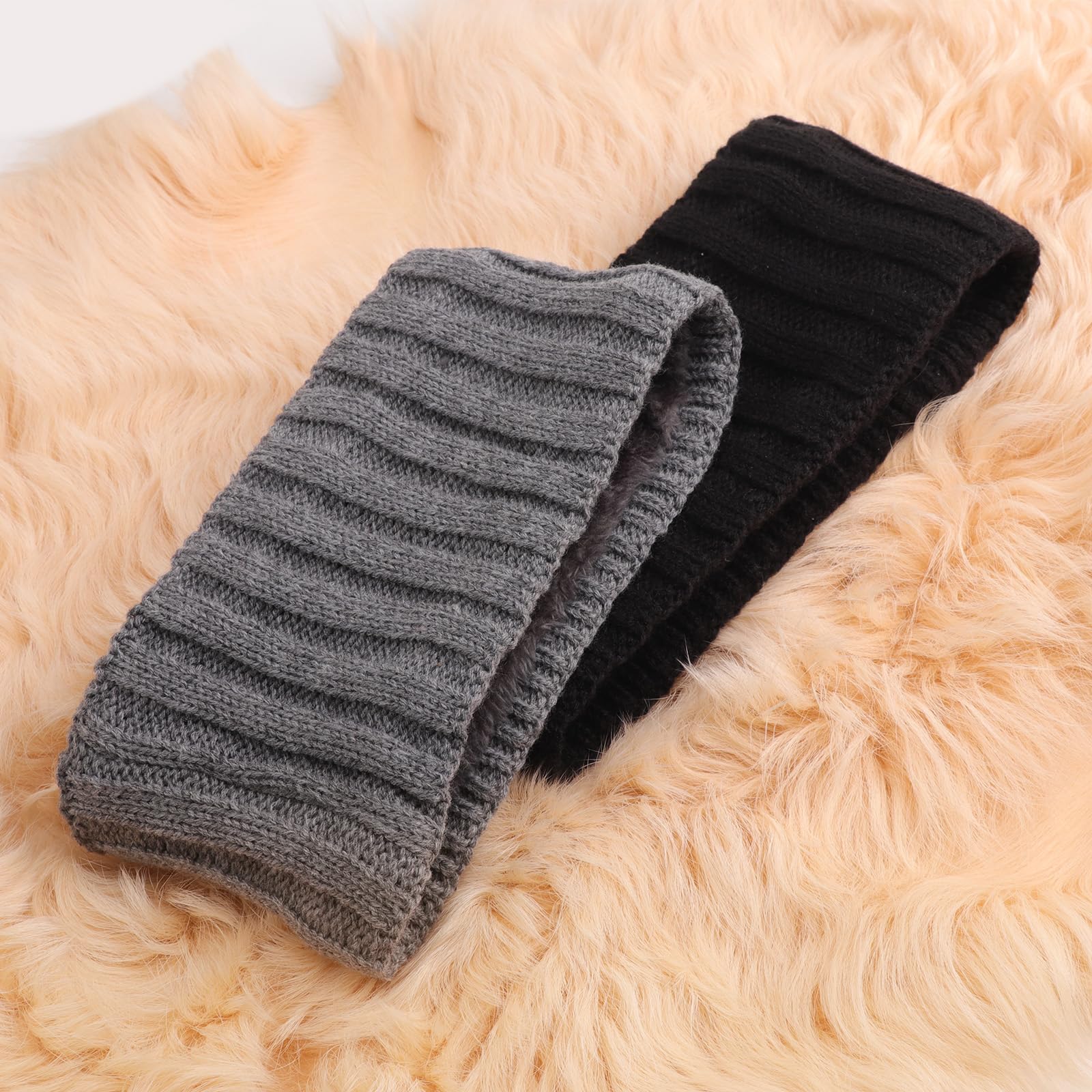 AQOKKA Knit Winter Headbands for Women Fuzzy Wool Fleece Lined Ear Warmers Elastic Turban Crocheted Head Wrap Winter Accessories for Women Cold Weather - Image 4