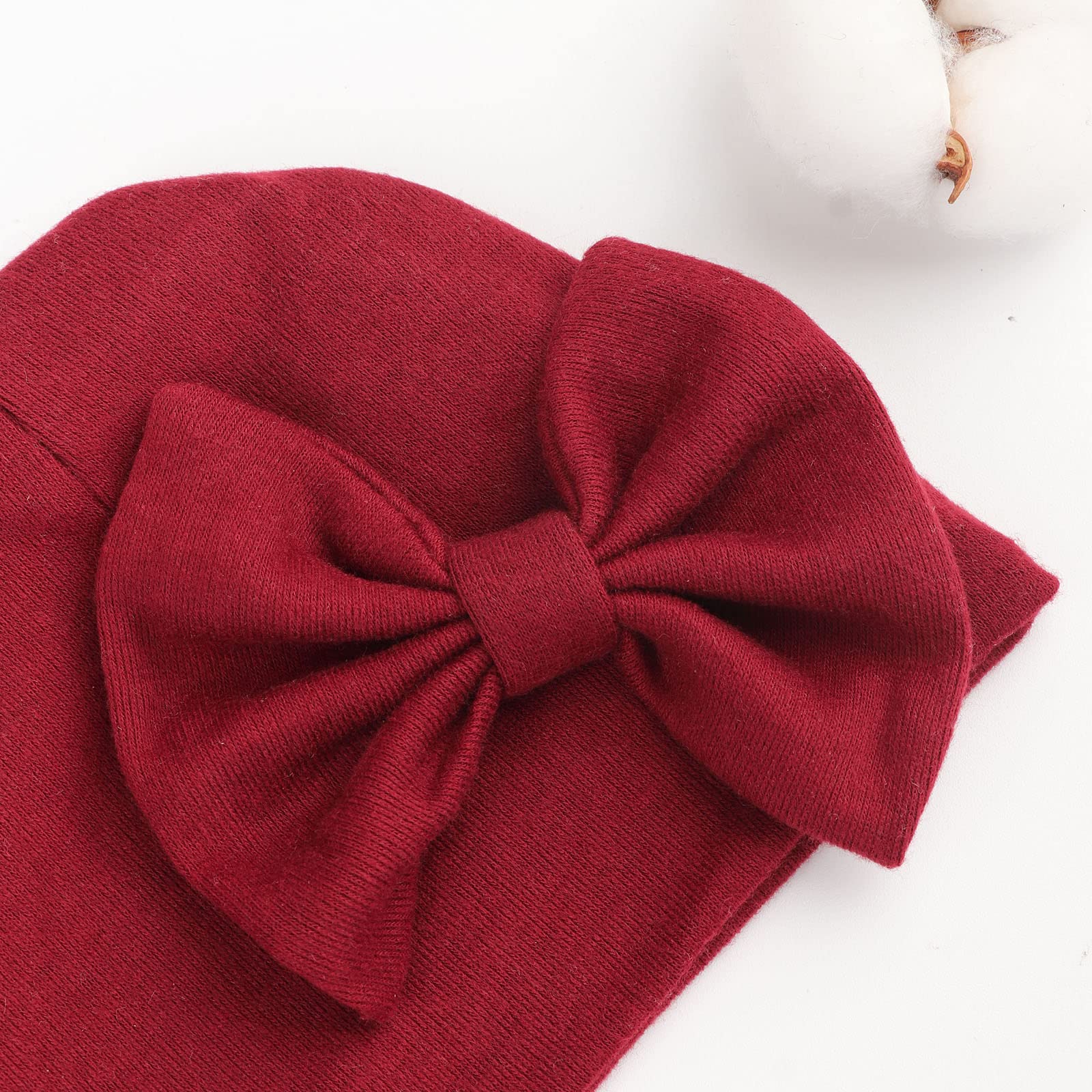 AQOKKA Newborn Baby Girl Hats with Bow Cotton Toddler Infant Beanie Cap Newborn Hospital Hats for Baby Girl Kid 0-24 Months - Image 6