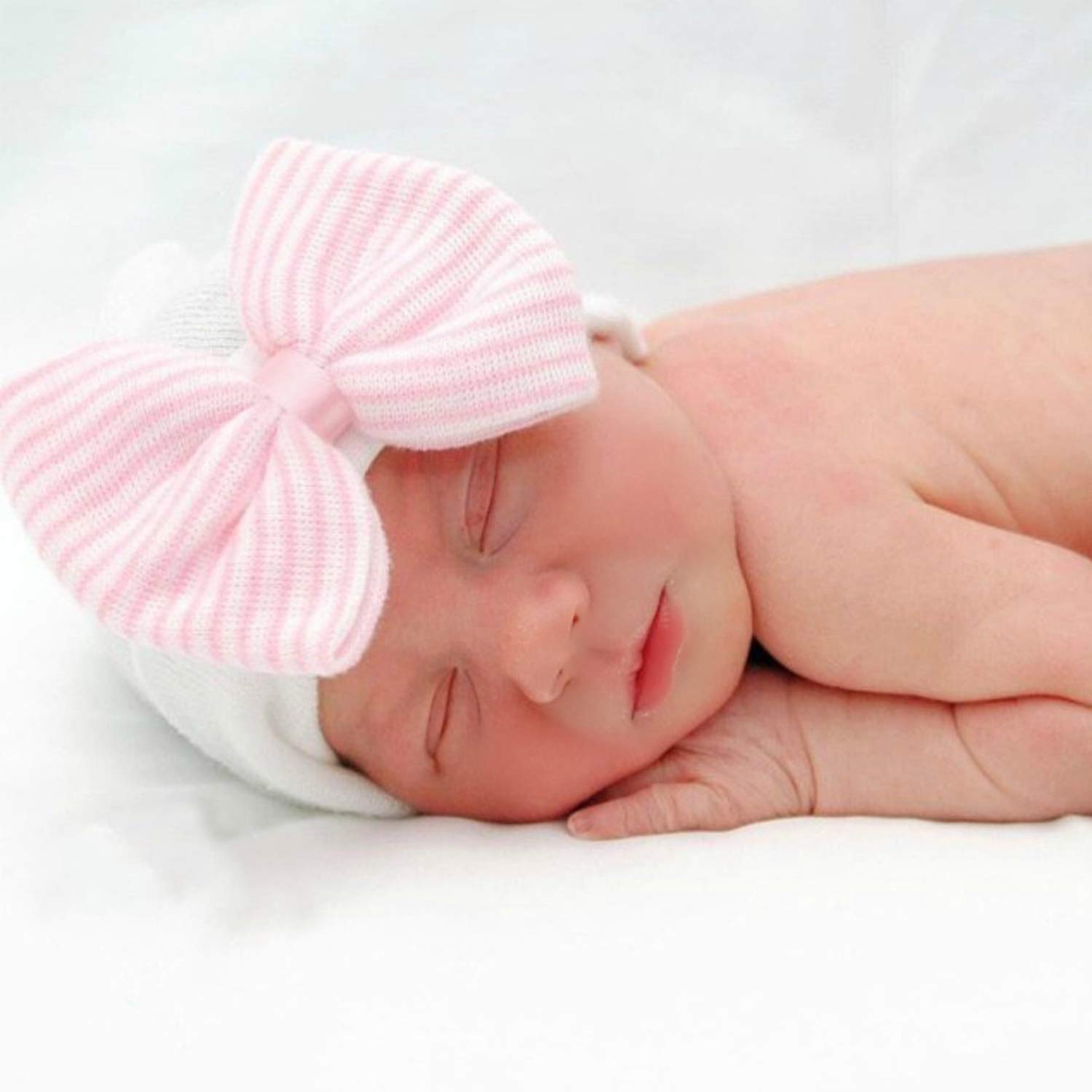 AQOKKA Newborn Baby Girl Hats with Bow No Scratch Cotton Toddler Infant Beanie Caps Soft Newborn Hospital Hat 0-3 Months - Image 5