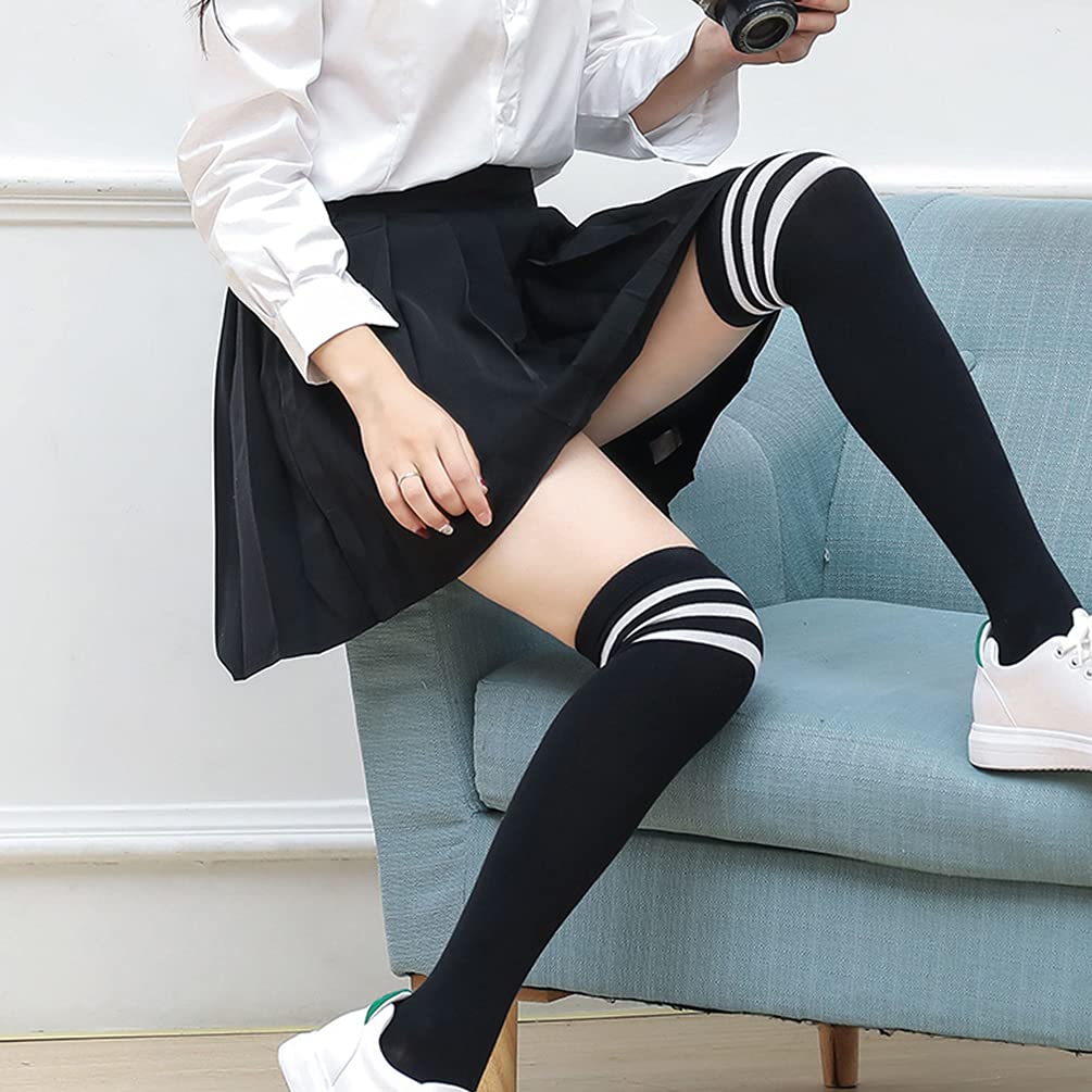 AQOKKA Thigh High Socks for Women Striped Over Knee Thigh Socks Long Boot Thigh High Stockings Leg Warmers for Girls - Image 3