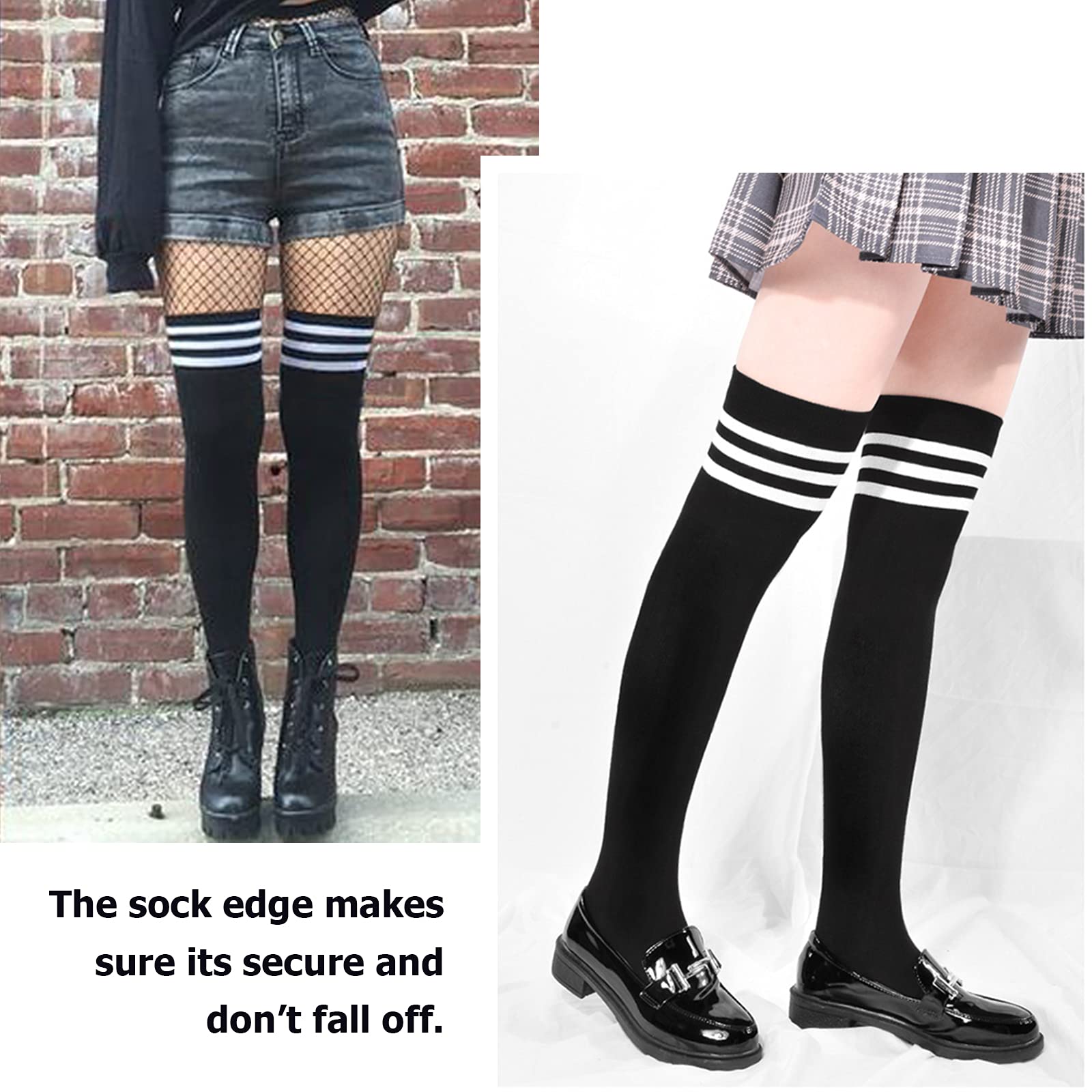 AQOKKA Thigh High Socks for Women Striped Over Knee Thigh Socks Long Boot Thigh High Stockings Leg Warmers for Girls - Image 6