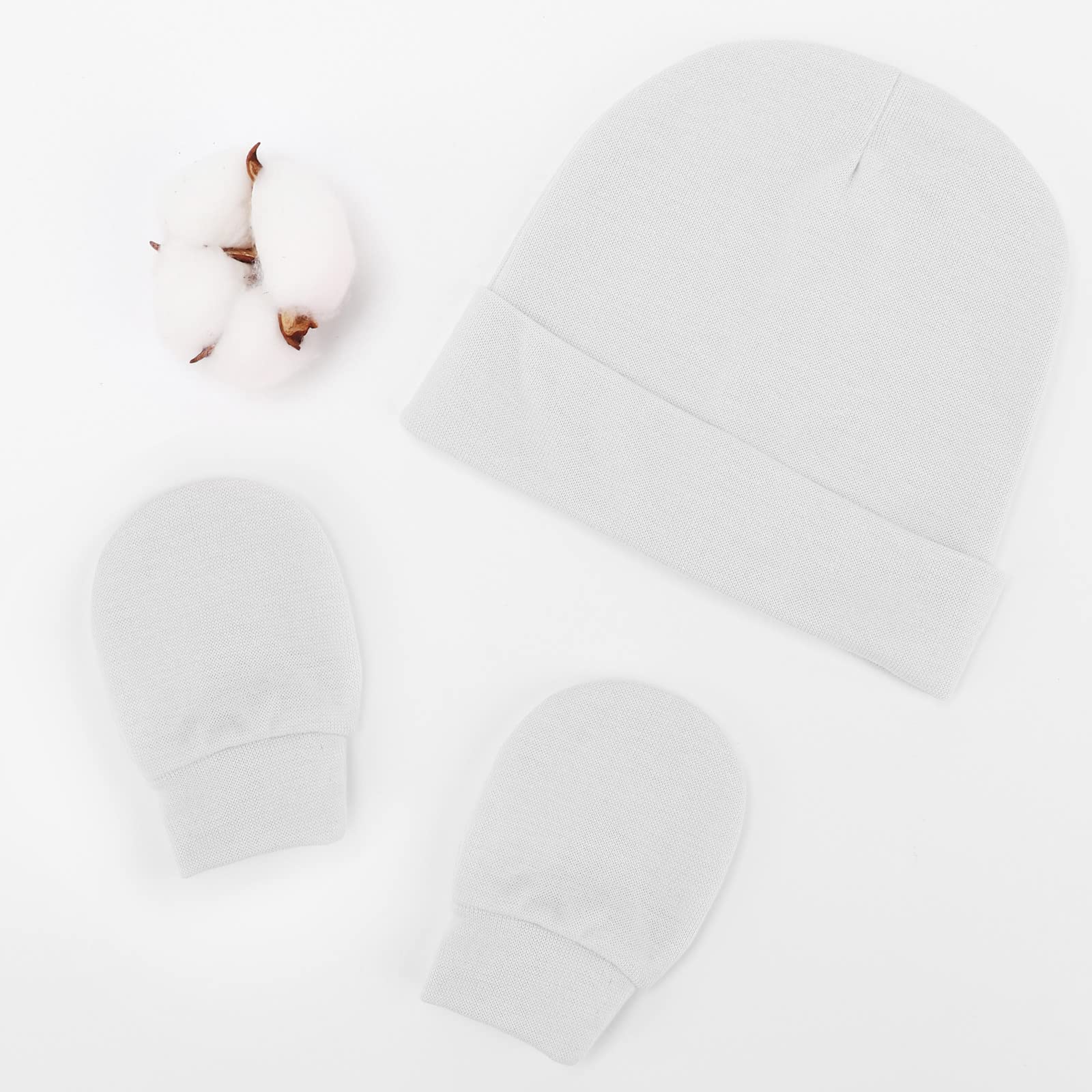 AQOKKA Baby Hats and Mittens Set Toddler Cotton Beanie Infant Cap No Scratch Gloves Newborn Hospital Hats - Image 4