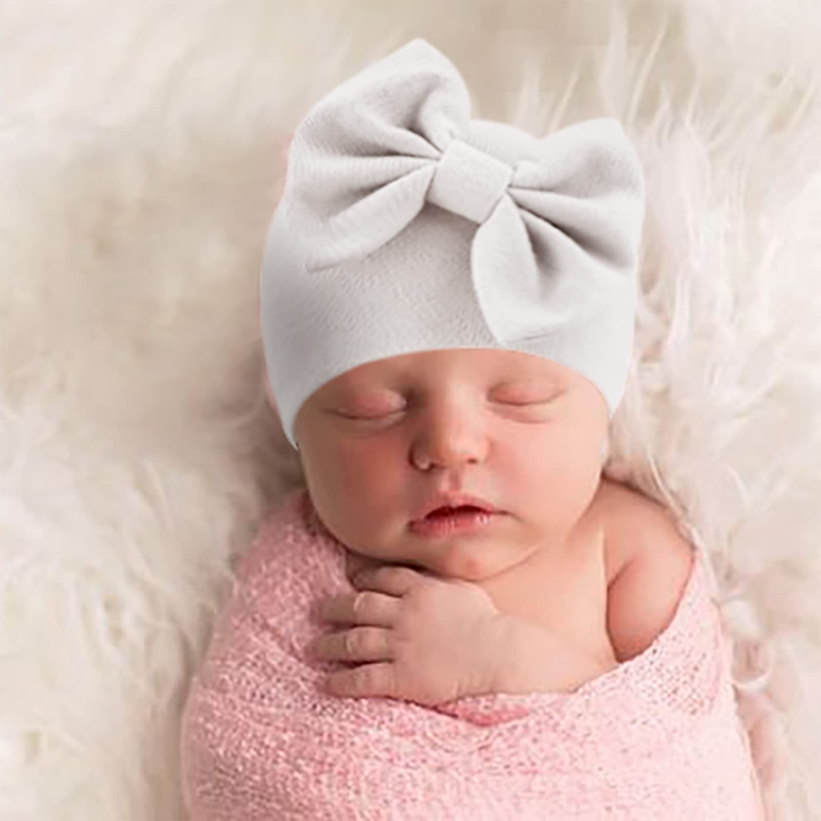 Newborn Baby Hats and Mittens Set Infant Bow Beanie Cap Toddler Gloves Newborn Hospital Hats for Baby Boy Girl 0-12 Months - Image 7