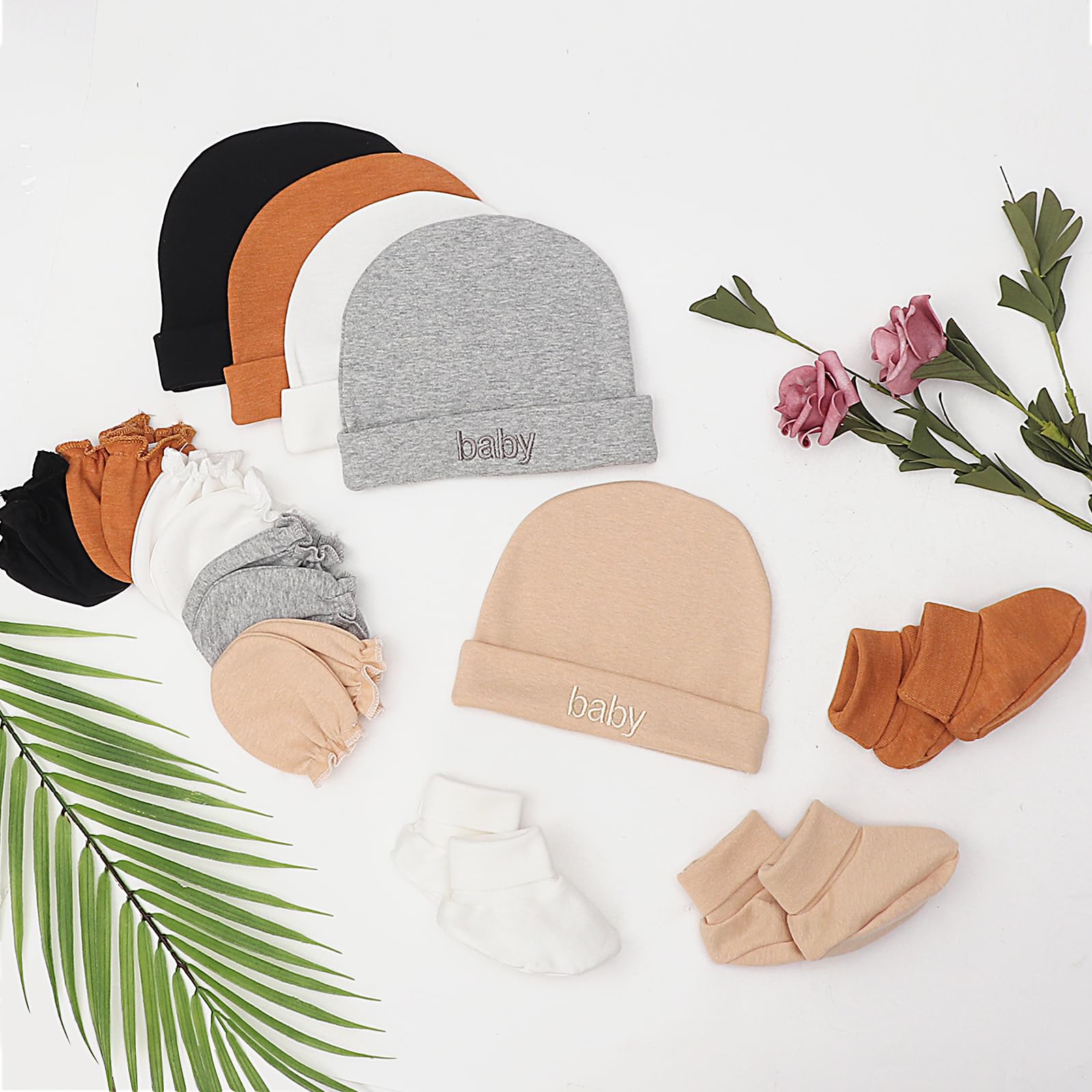 Newborn Baby Hats Mittens and Socks Set Cotton Infant Beanie Cap Socks Mittens for Newborn Baby Boy Girl 0-6 Month - Image 4
