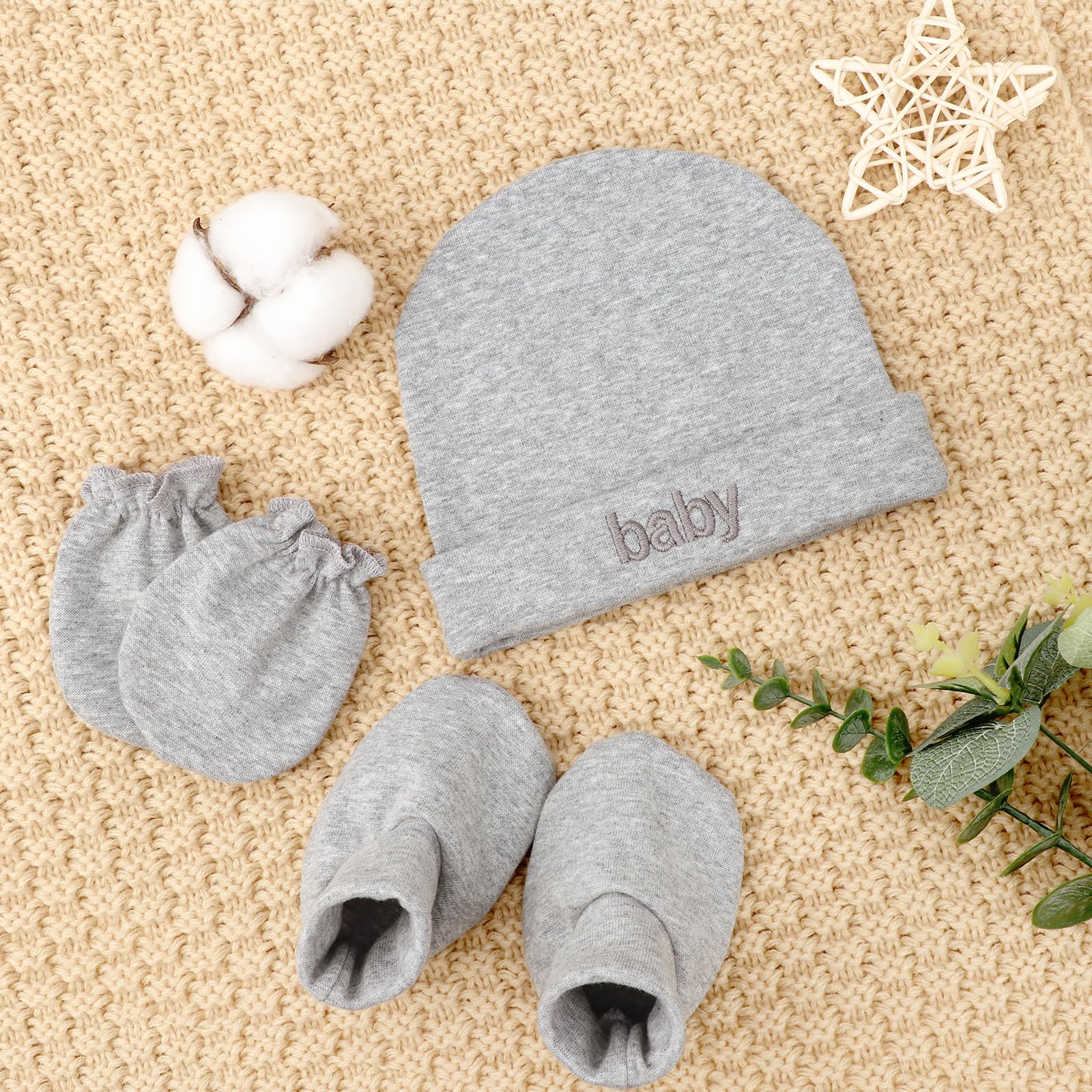 Newborn Baby Hats Mittens and Socks Set Cotton Infant Beanie Cap Socks Mittens for Newborn Baby Boy Girl 0-6 Month - Image 6